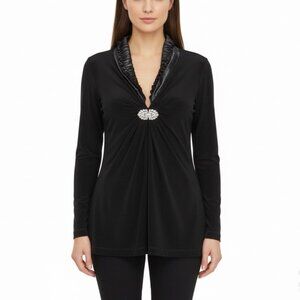 Chicos Womens Black Ruffled Embellished Travelers Cardigan Open Front Size 1